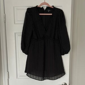 Lulu's Black Bishop Sleeve V-Neck Cocktail Dress